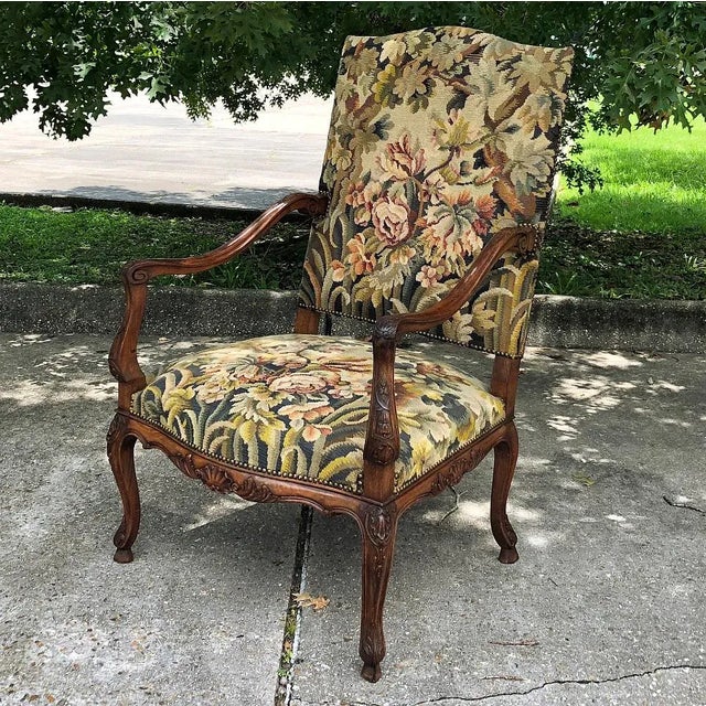 Late 19th Century 19th Century French Louis XV Fruitwood Fauteuil ~ Armchair With Floral Needlepoint For Sale - Image 5 of 15