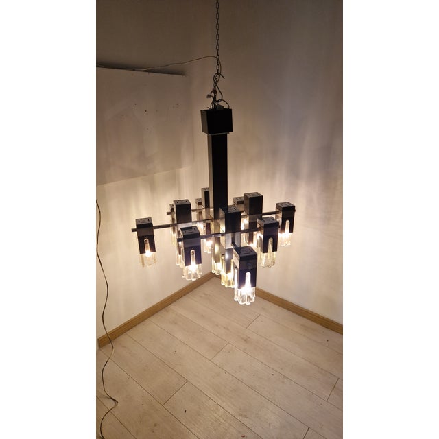 1960s Cubick Chandelier in Chrome Iron and Glass by Gaetano Sciolari for Sciolari, 1960s For Sale - Image 5 of 18