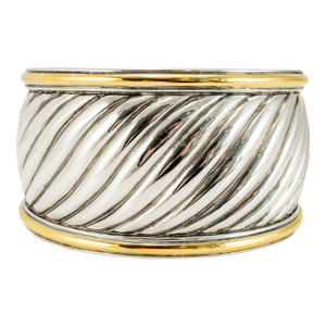David Yurman 18k Yellow Gold Silver Two-Tone Sculpted Cable Cuff Bangle Bracelet