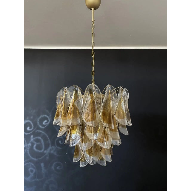 Metal Italian Murano Chandelier Amber Glass – 41 “Swallows” Amber Glass For Sale - Image 7 of 12