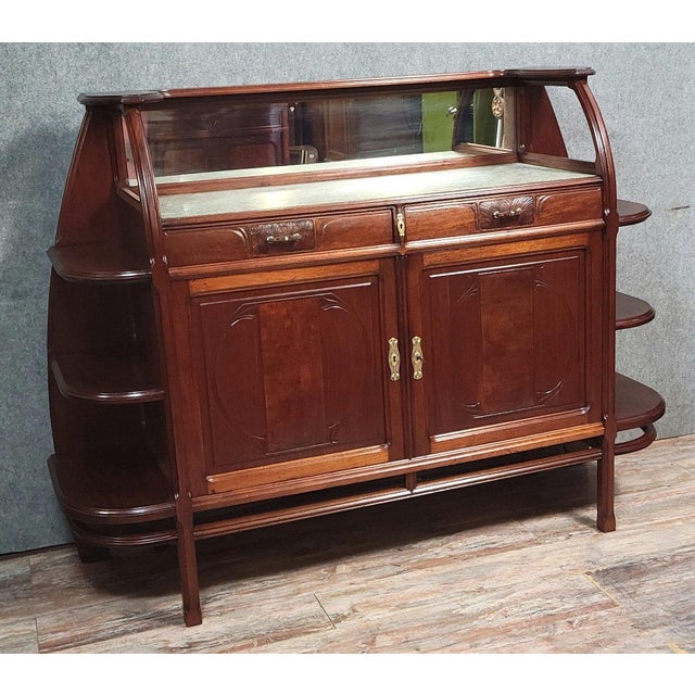 Large Art Nouveau Buffet in Mahogany and Embossed Leather For Sale - Image 3 of 8