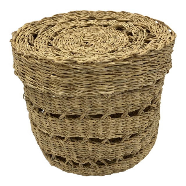 Storage Basket With Lid Handwoven Lace Grass For Sale