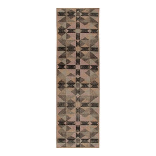 Rug & Kilim’s Distressed Style Runner in Beige, Black, Pink Scandinavian Pattern For Sale