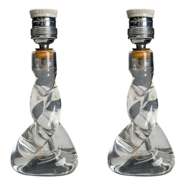 Pair of Sevres, French Modern, Glass, Brass, Small Table Lamps, France, 1960s For Sale