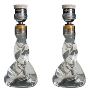 Pair of Sevres, French Modern, Glass, Brass, Small Table Lamps, France, 1960s