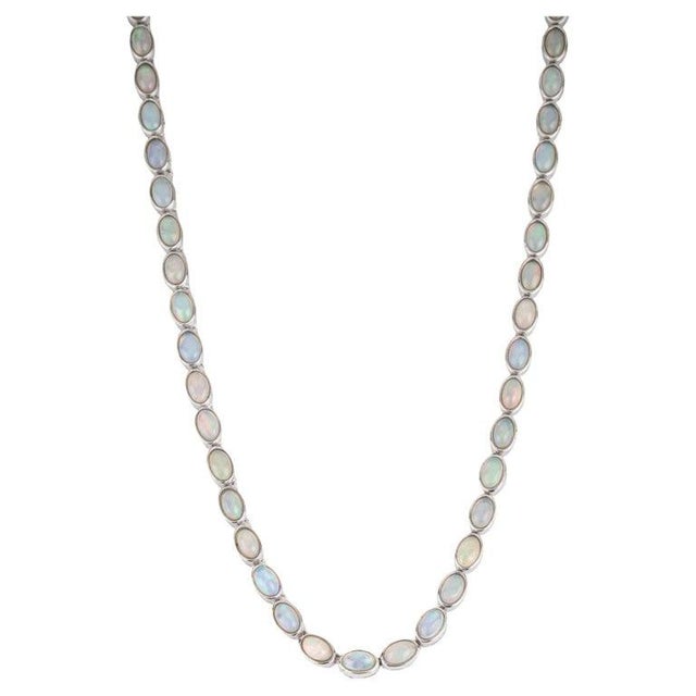 Metal Handmade Victorian Opal Gemstone Tenniw Necklace in Silver by Caratandher For Sale - Image 7 of 12