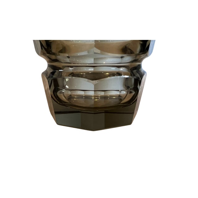 Vintage Art Deco Faceted Octagonal Crystal Vase Smokey Topaz/Gray Attributed to Josef Hoffmann for Moser For Sale - Image 9 of 12