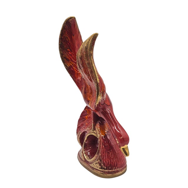 Mid-Century Modern Mid-Century Modern Orange Ceramic Phoenix Sculpture With Gilded Detailing – Hollywood Regency Style For Sale - Image 3 of 8