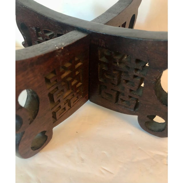 Wood Vintage Chinoiserie Pierced Carved Wood Bowl Plant Stand For Sale - Image 7 of 7