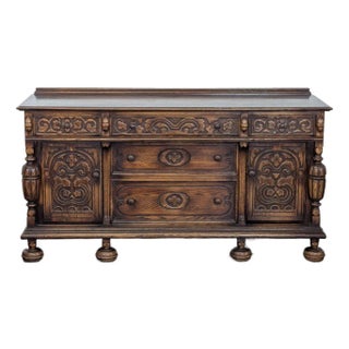 Vintage Wood Carved Sideboard For Sale