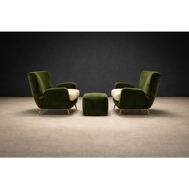 Armchairs with Pouf in Caviúna Wood, Mohair & Bouclé by Carlo Hauner, Brazil, 1950s — Lot 209D For Sale - Image 15 of 17