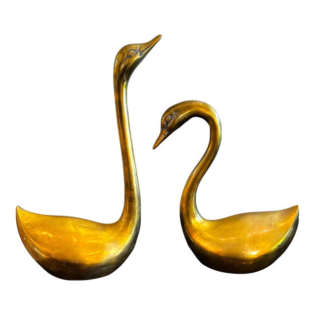 Set of 2 - 1980s Brass Swans For Sale