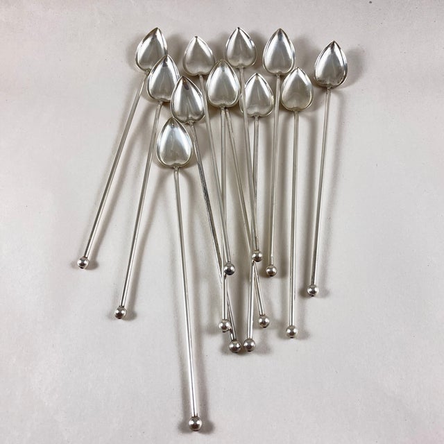 Sterling Silver Highball or Iced Tea Heart Bowl Stirring Straws, Set of 12 For Sale - Image 4 of 10