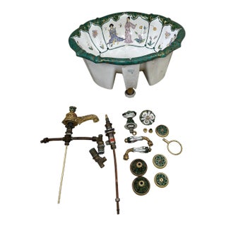 Sherle Wagner Chinoiserie Hand-Painted Basin &Amp; 24k Gold Hardware Suite For Sale