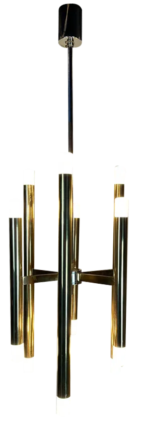 Vintage Brass Tubular Hanging Lamp from Boulanger