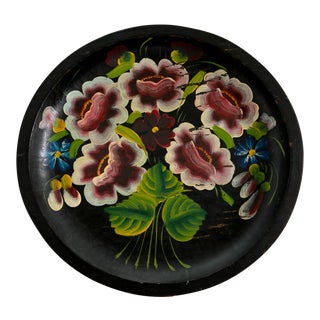 1930s Medium Painted Mexican Batea Wood Tray For Sale