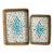 A Set of Two Rectangular Trays With Blue Floral and Leaf Patterns Rattan and Mother-of-Pearl Inlays For Sale