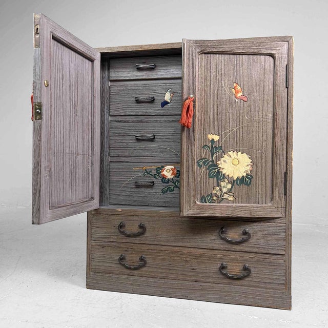Vintage Tansu Storage Cabinet with Floral Decor, 1960s For Sale - Image 13 of 18