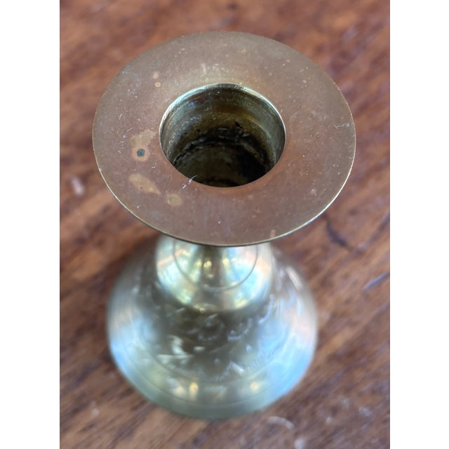 Mid 20th Century Vintage Hand Etched Brass Candlestick Holder and Bell For Sale - Image 5 of 6