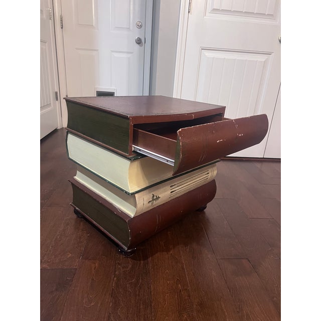 Abstract Late 20th Century European Style Vintage 1996 Trompe l'Oeil Stacked Book Chairside Table by Tec Inc. For Sale - Image 3 of 8