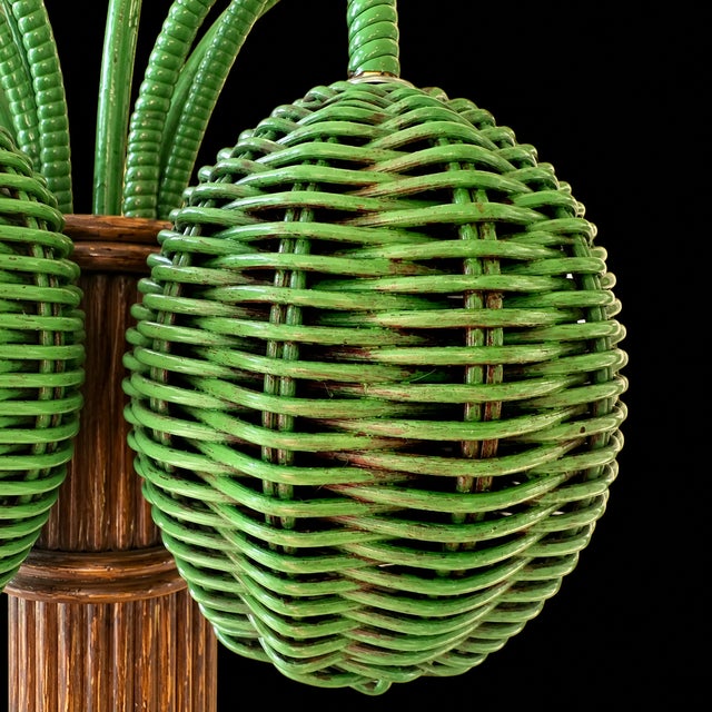 Wood Vintage Pencil Reed and Wicker Coconut Palm Tree Wall Light Sconce Attributed to Mario Torres Lopez For Sale - Image 7 of 10