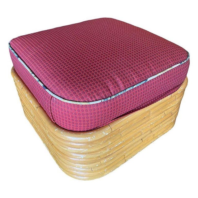 Mid-Century Modern Restored 1940s Mid Century 9 Strand Paul T Frankl Style Stacked Rattan Ottoman Stool For Sale - Image 3 of 5