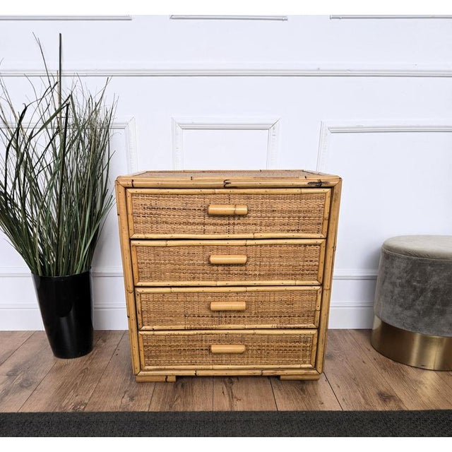 Wood Italian Bamboo and Rattan Chest of Drawers, 1960s For Sale - Image 7 of 9