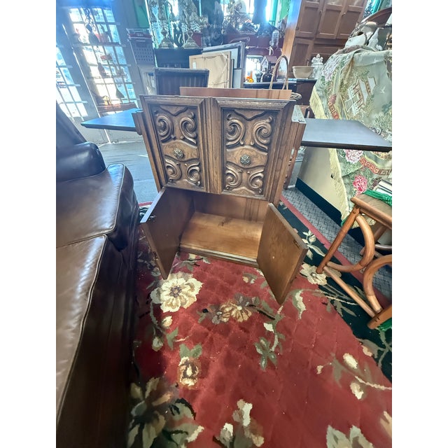 1970s 1970’s Lane Mediterranean Carved Rolling Dry Bar Cabinet With Expandable Leaves For Sale - Image 5 of 7