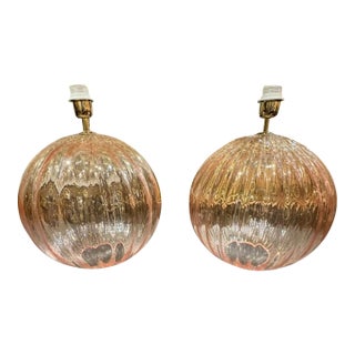 Pair of Large Scale Pink Murano Globe Lamps For Sale