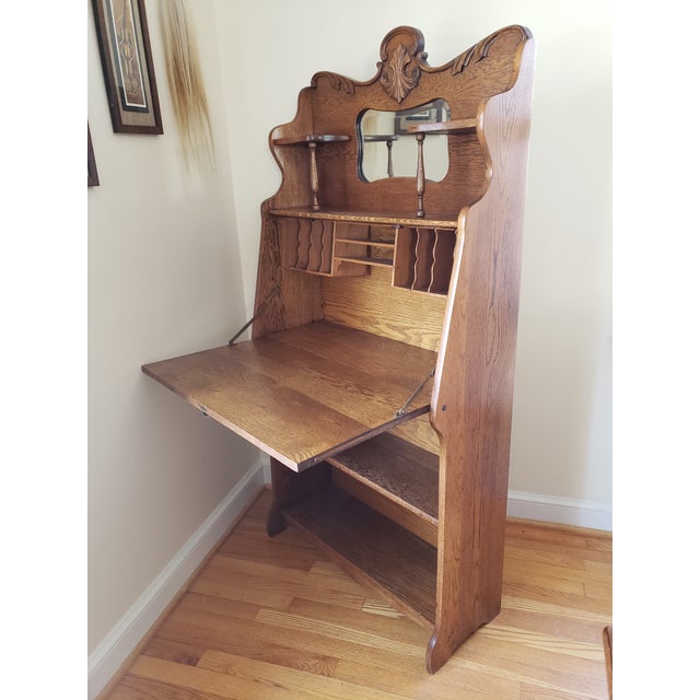 Antique Signed Larkin Oak Drop Front Secretary Desk With Bookcase