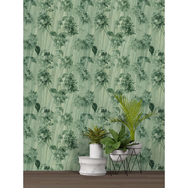 Soicher Marin French Floral Wallpaper in Green - 3 Panels | Chairish