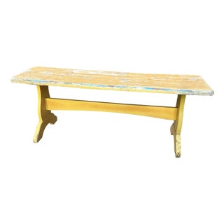 Vintage Trestle-Style Country Farmhouse Bench Storied Patina For Sale