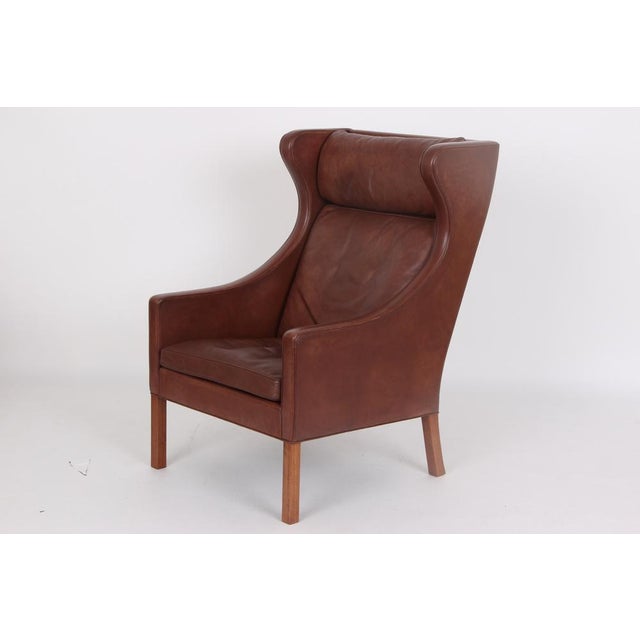 Model 2204 Wing Chair in Brown Leather by Børge Mogensen for Fredericia, 1974 For Sale - Image 6 of 14