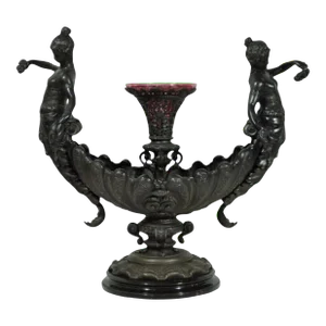 Early 1900s Antique Victorian Spelter & Marble Figural Mermaid Centerpiece Bowl Vase Epergne