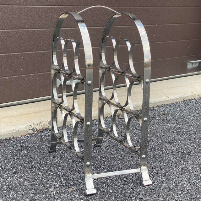 Metal Mid-Century Modern Chrome Nine Bottle Tabletop Wine Rack For Sale - Image 7 of 13