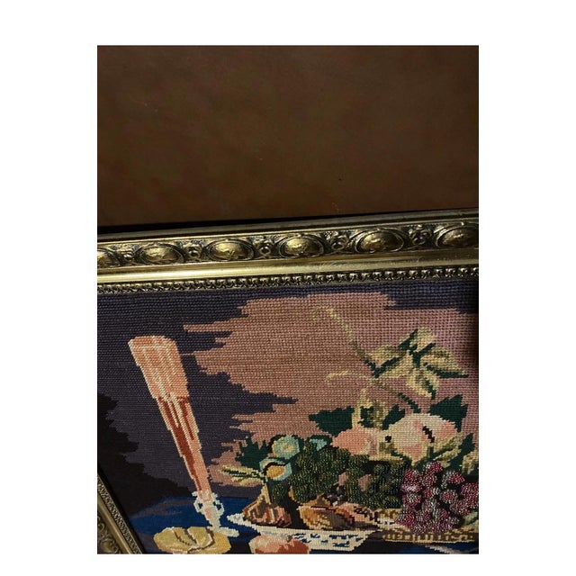 French Tapestry. Vintage French Tapestry Framed Needlepoint With Beading For Sale - Image 12 of 12
