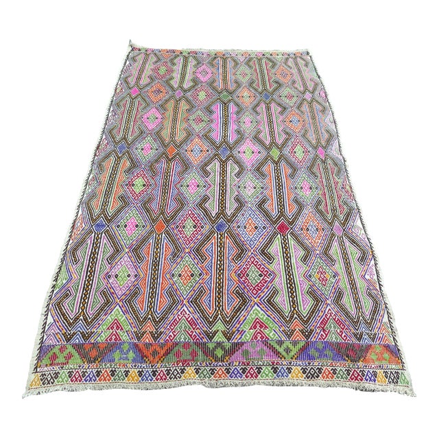 1970s Colorfull Oushak Jijim Kilim Rug For Sale