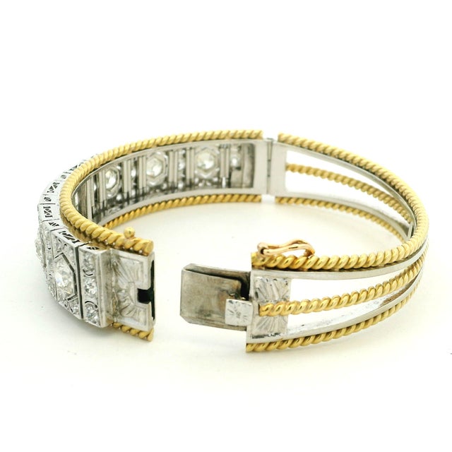 French Art Deco Platinum, 18k Gold & 6.11 Carat Diamond Bracelet, Circa 1930 For Sale - Image 10 of 11