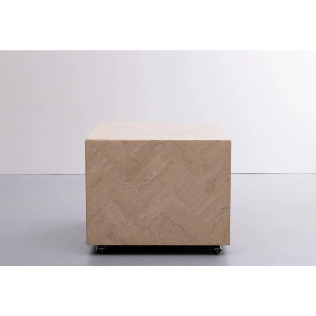 Travertine Cube Table on Wheels, 1970s For Sale - Image 10 of 12