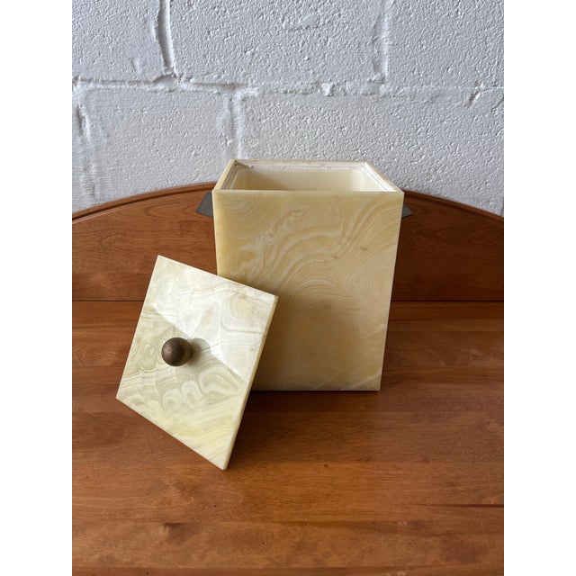 Mid-Century Modern 1970s Ice Bucket Faux Onyx Marble Effect and Brass For Sale - Image 3 of 11