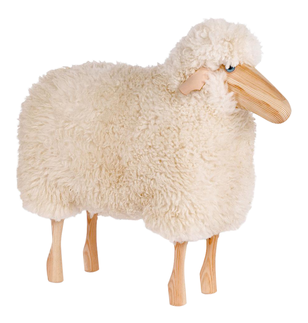 wooden sheep with wool