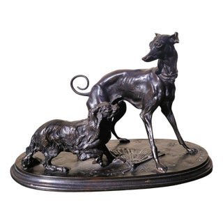 P J Mêne, Greyhound and King Charles Spaniel, Bronze, 19th Century For Sale