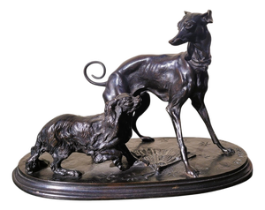 P J Mêne, Greyhound and King Charles Spaniel, Bronze, 19th Century