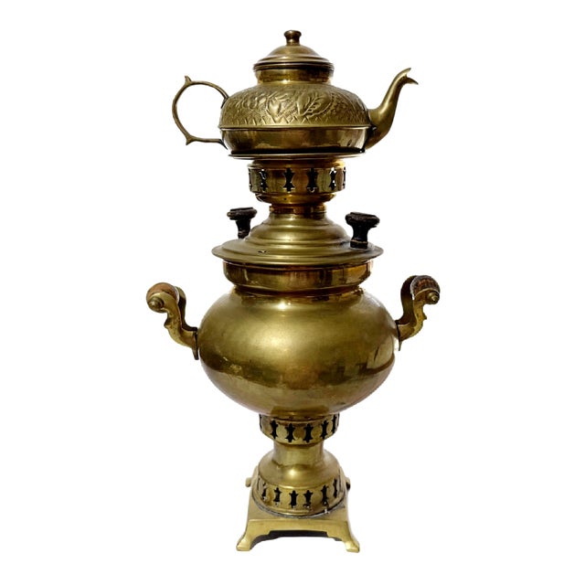 Traditional Late 19th Century Brass Samovar Set W/Teapot For Sale - Image 3 of 9