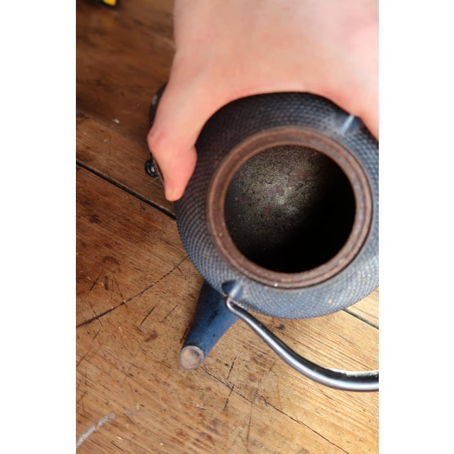 Japanese Vintage Cast Iron Teapot With Hobnail Texture, Japanese Tetsubin Style, With Trivet For Sale - Image 3 of 12