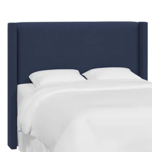 Red from Scalamandre crafted by Cloth & Company Hudson Full Headboard, Navy Blue Solid Linen