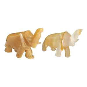 Pair of Vintage Hand-Carved Honey Onyx Elephant Figurines