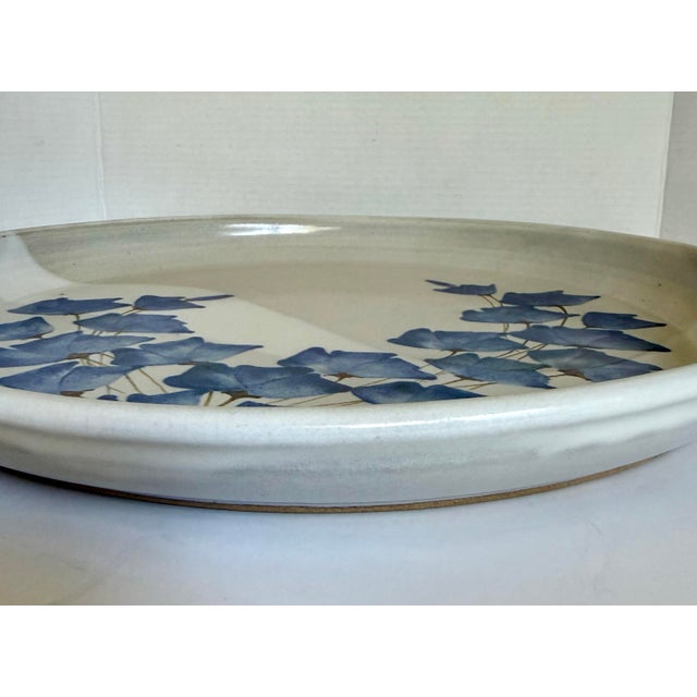 Ceramic Vintage Studio Pottery Platter With Blue Floral Motif, Signed CHR For Sale - Image 7 of 9