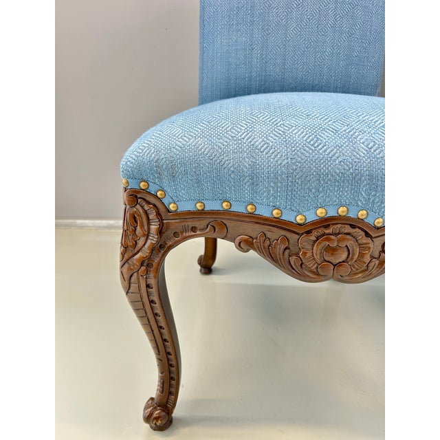 Blue Louis XV Dining Chair in Blue Upholstery For Sale - Image 8 of 11