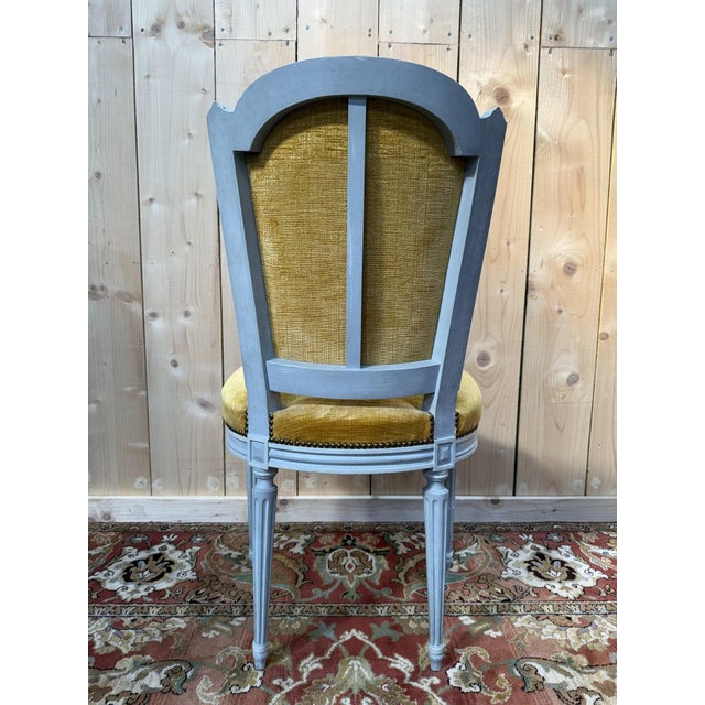 Wood Louis XVI Chairs in Painted Wood and Velvet, 1970s, Set of 6 For Sale - Image 7 of 10